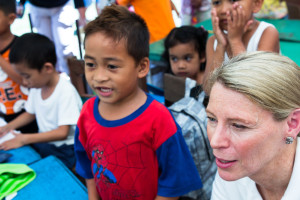 I met with amazing students at an elementary school in Tacloban, which suffered extensive damage during Typhoon Haiyan. Classes are now conducted in tents adorned with the children’s artwork. Photo credit: David Wardell for Save the Children